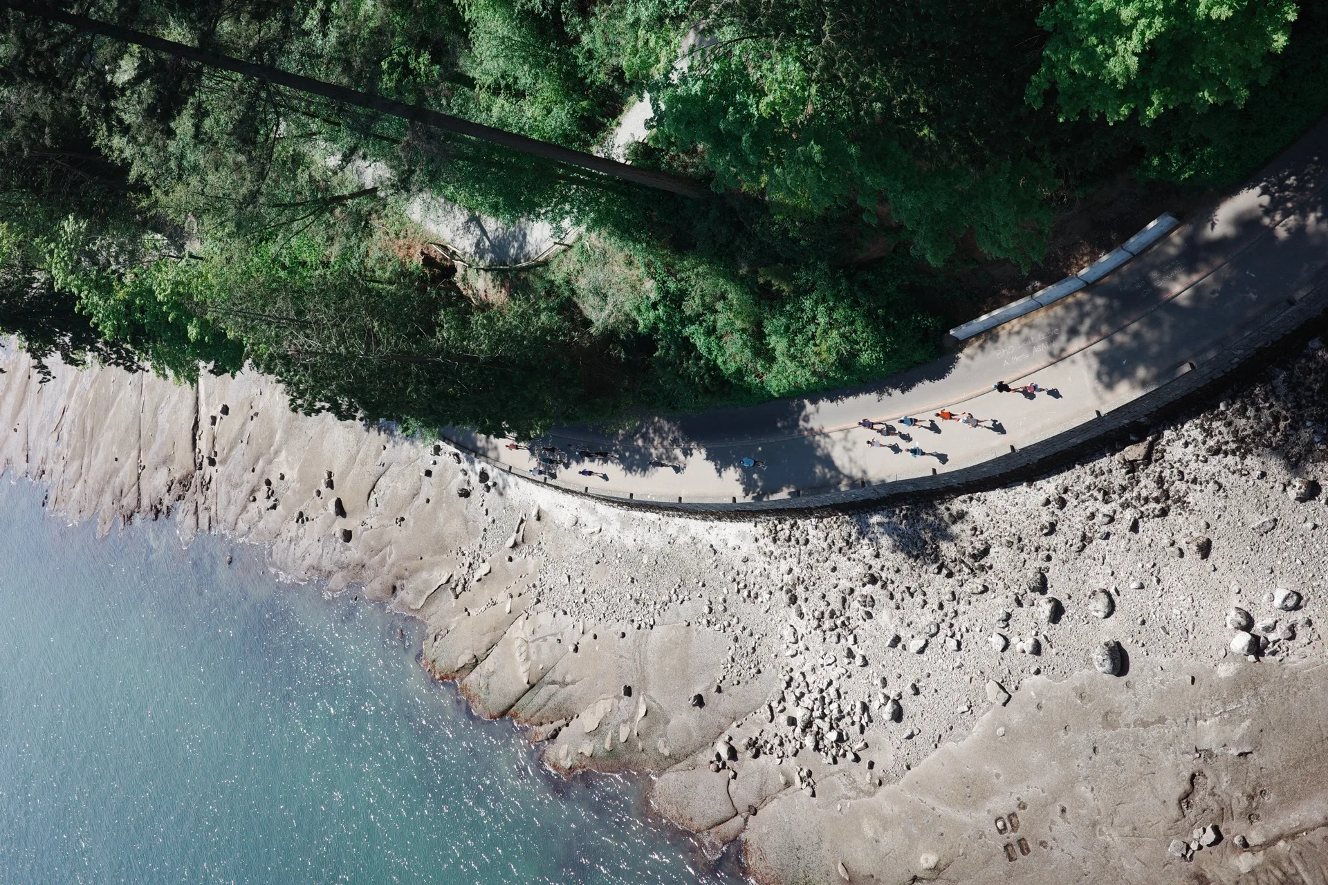 Runners on the Vancouver Seawall aerial view